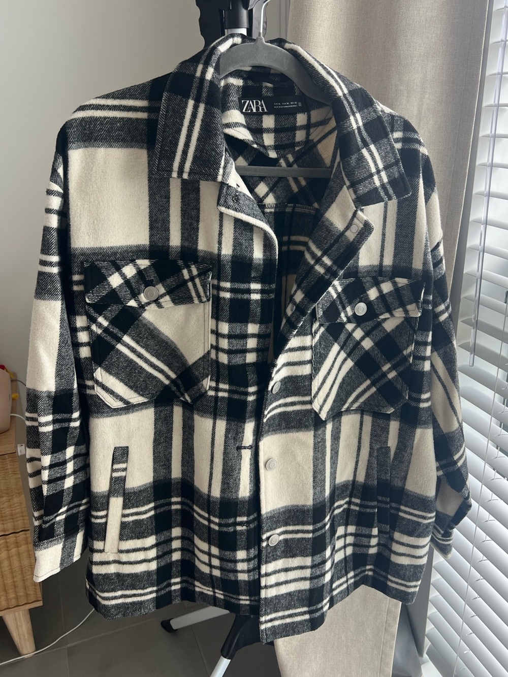 Zara Black & White Plaid Utility Shacket